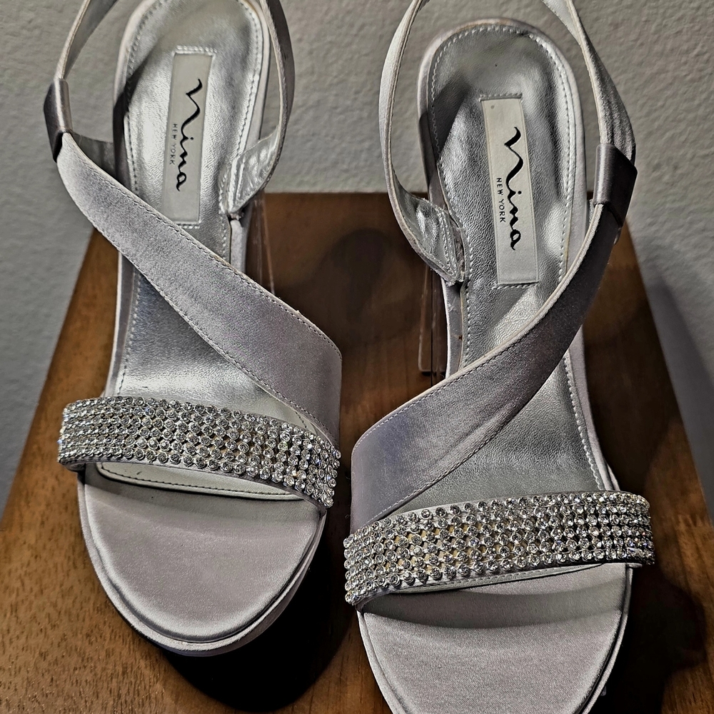 Nina Silver Heels with Sparkling Rhinestones